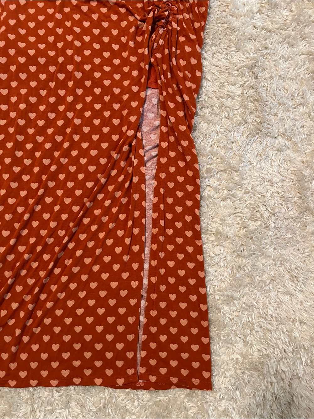 Free People Lakeside Rust Maxi Dress with White Heart Print and Side Slit - Picture 3 of 10